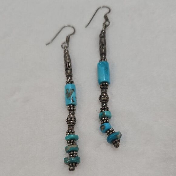 Turquoise and Silver Dangle Earrings - Picture 2 of 5